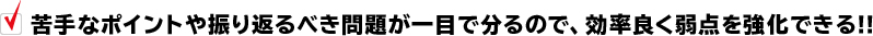 苦手なポイントや振り返るべき問題が一目で分るので、効率良く弱点を強化できる!!